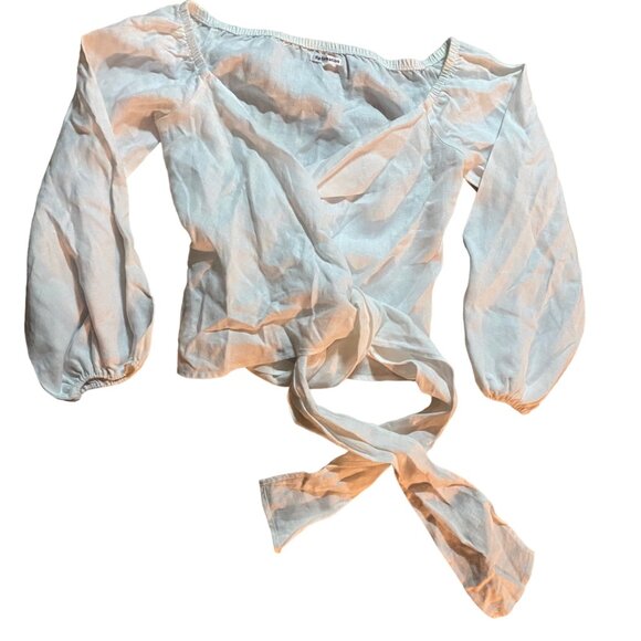 Reformation White Linen Hart Wrap Top Women’s XS - Picture 2 of 4